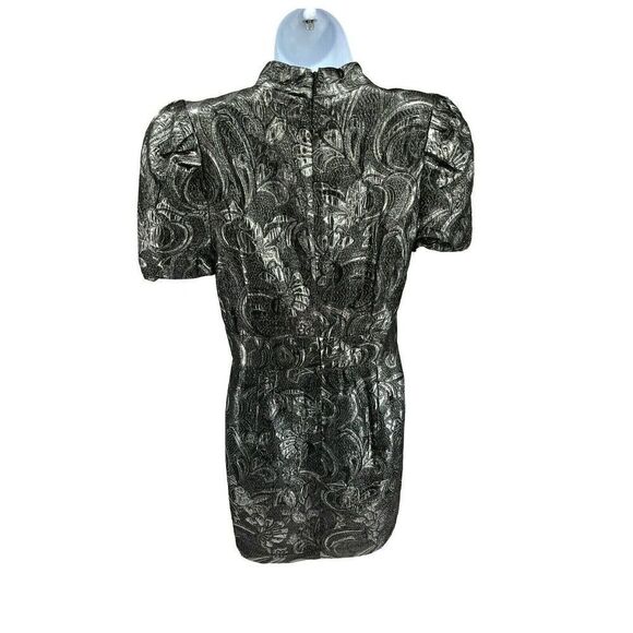 French Connection Art Deco Metallic Dress Silver Deep V Cocktail Party - Picture 6 of 16